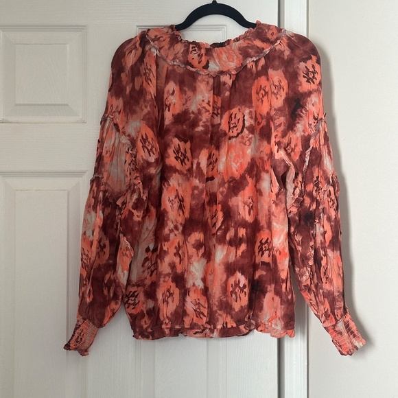 Ramy Brook Blouse Womens Large Pink Raquel Long Sleeve Top Feminine Boho Tie Dye - Picture 5 of 7